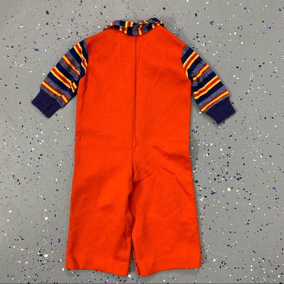 Vintage 60s Red Blue Yellow Stripe Zip Up Boiler Suit Coveralls Jumpsuit 6-9 MOS - Picture 7 of 10